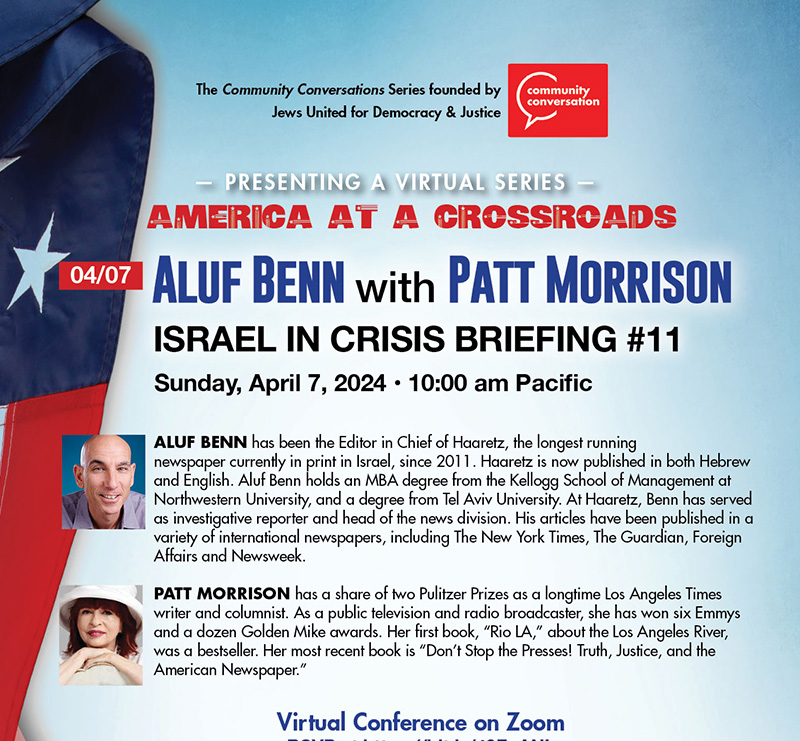 April 7: Aluf Benn with Patt Morrison